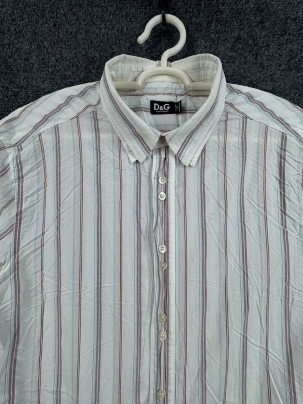 Dolce Gabbana Brown White Cotton Striped Button-Down Romania Men Size 50 EU